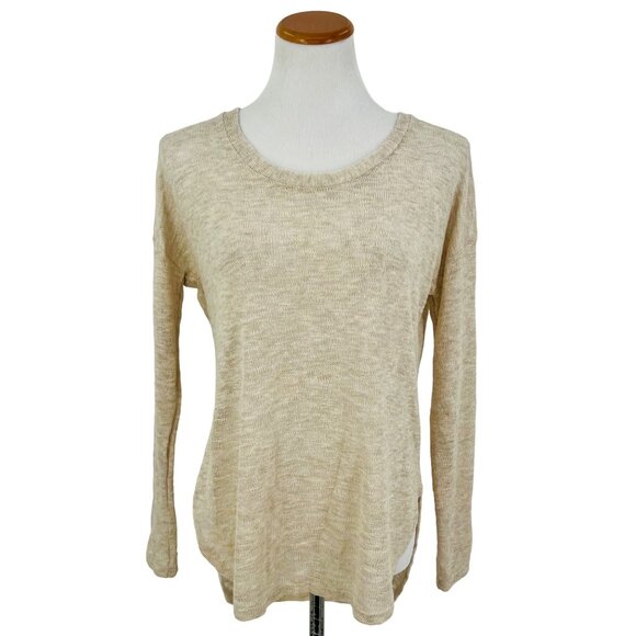 Lush Beige Long Sleeve Lightweight V-Back Knit Sweater Top - Picture 2 of 12
